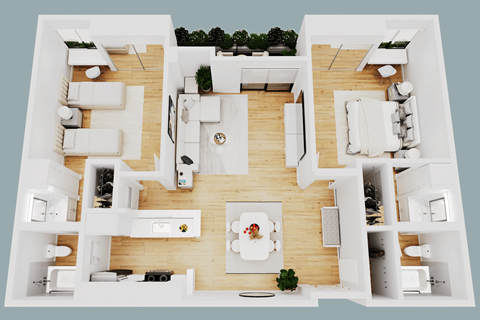 Floor plan for 2 beds, 2 baths, 1044 sqft